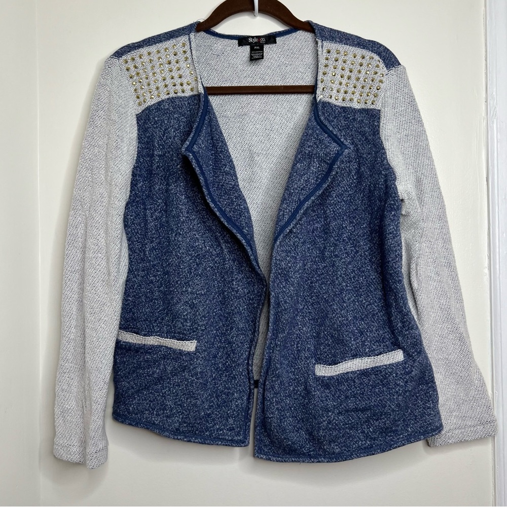 Style & Co Open front Casual Blazer Jacket Women’s Petite XL Gold Stud Details